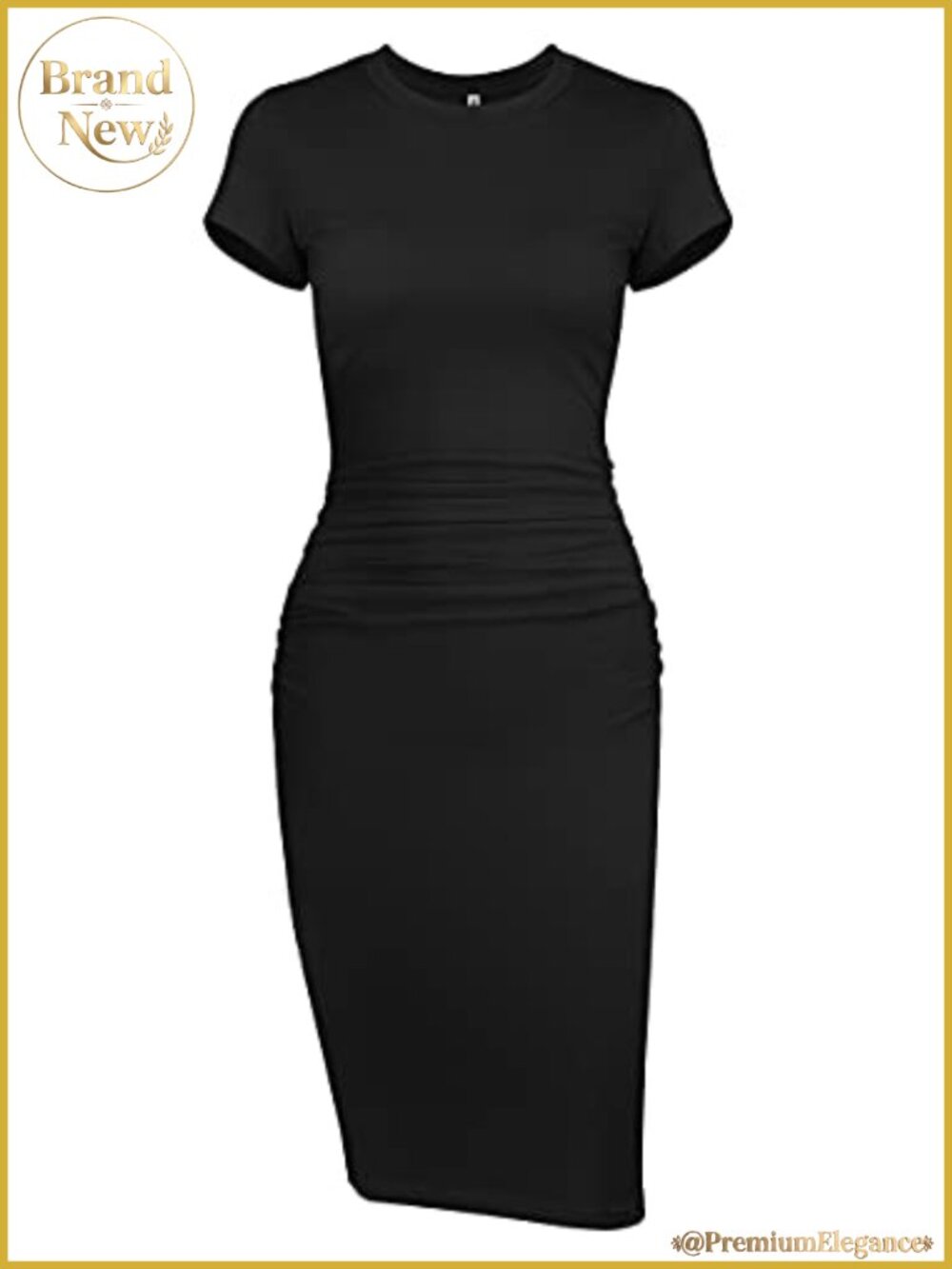 Women's Bodycon Ruched Short Sleeve Midi Dress Fitted Casual T Shirt Dress